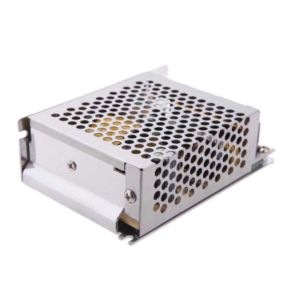 DC 12V 2.5 Amp Switching Power Supply for LED strips and CCTV, featuring a compact design and safety enclosure.