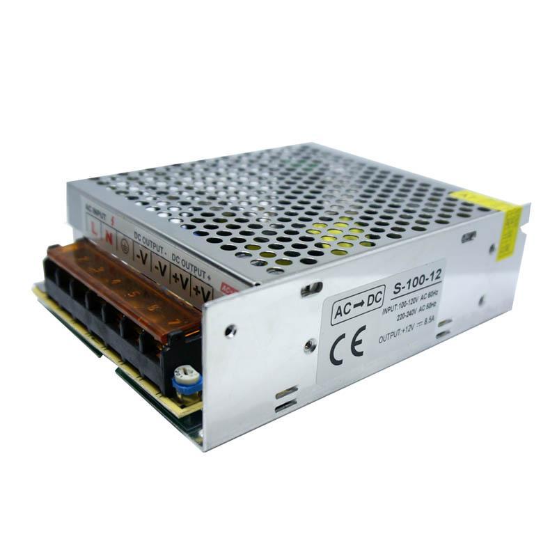 DC 12V 9 Amp Switching Power Supply for LED strips and CCTV, featuring a compact and enclosed design for safety.