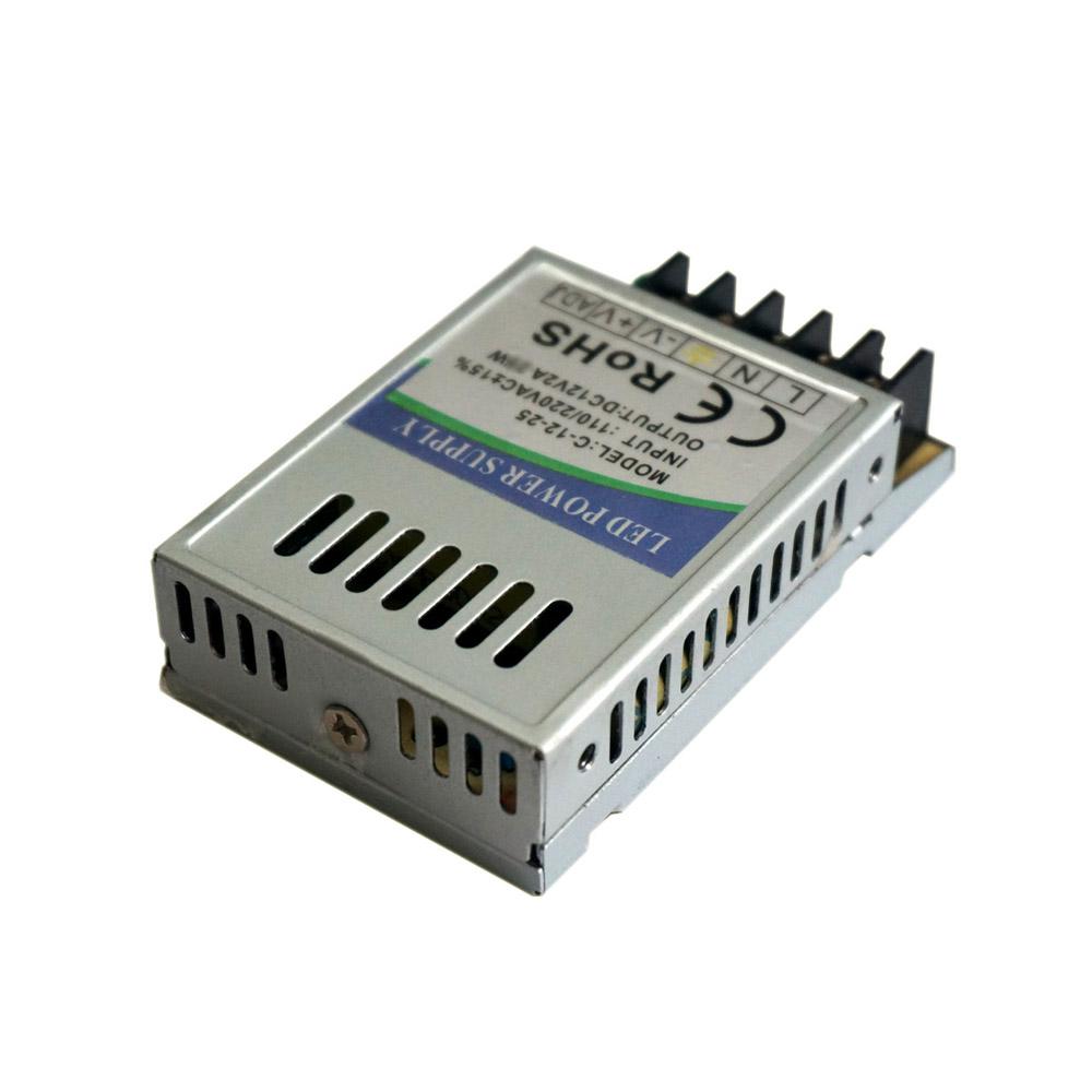 DC12V 24W IP20 Small Universal Regulated Switching Power Supply with LED lights connected.