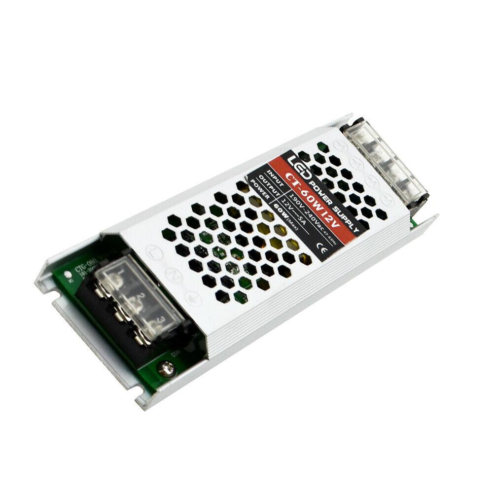 DC12V 60W Ultra Slim LED Driver Power Supply Transformer with specifications and compact design for LED lighting.