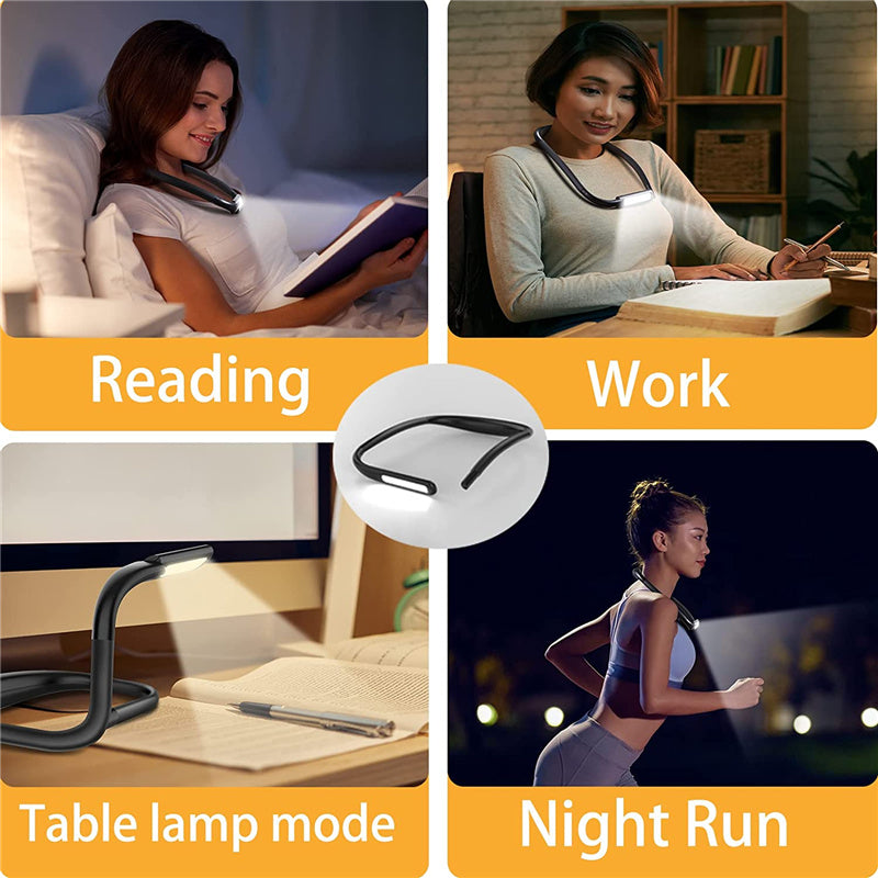 Dimmable Handsfree LED Neck Light with flexible design and adjustable lamp head, perfect for reading and hands-free use.