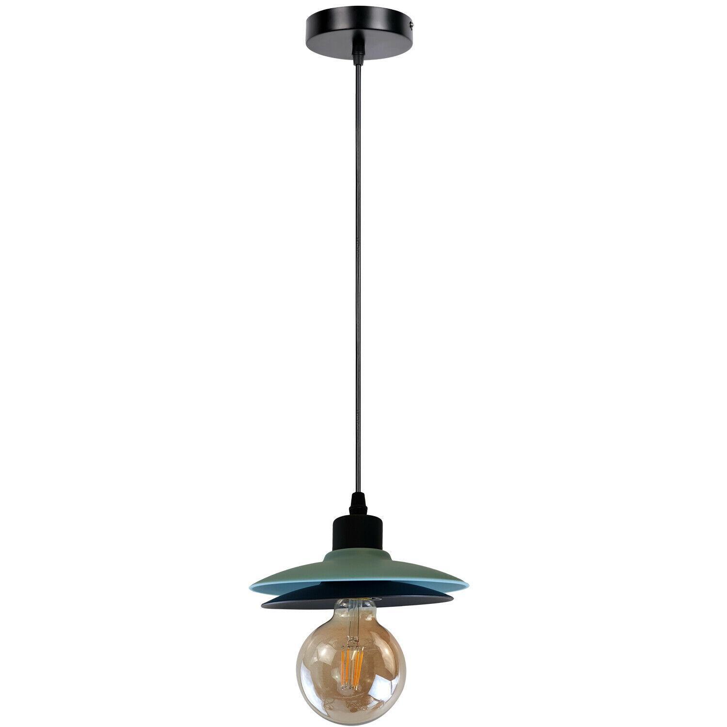 Double Shade Black and Blue Ceiling Hanging Pendant Light featuring a vintage industrial design with a black and blue color scheme.