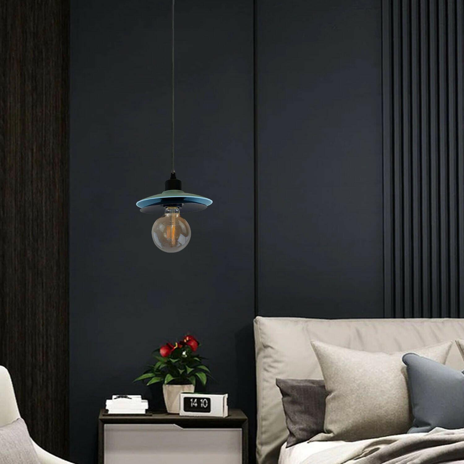 Double Shade Black and Blue Ceiling Hanging Pendant Light featuring a vintage industrial design with a black and blue color scheme.