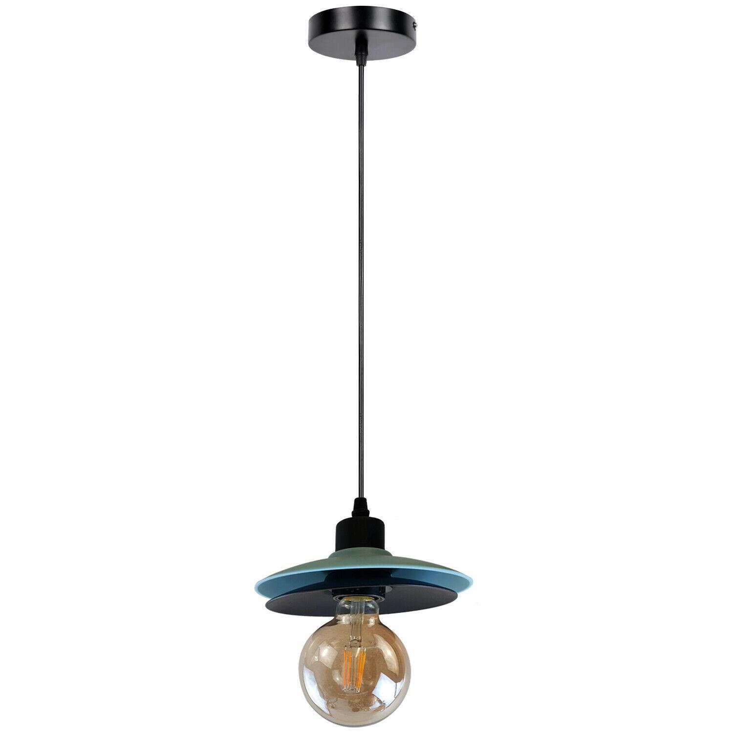 Double Shade Black and Blue Ceiling Hanging Pendant Light featuring a vintage industrial design with a black and blue color scheme.