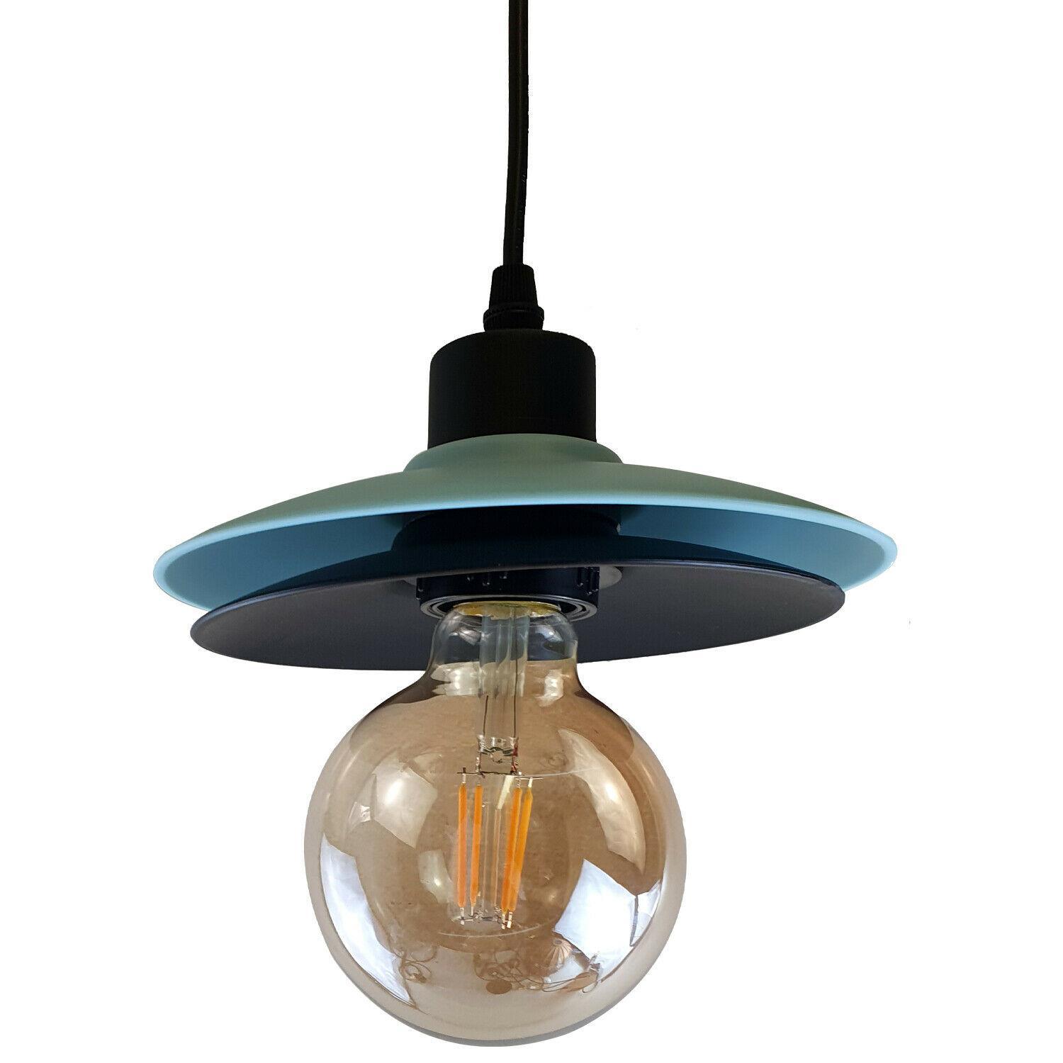 Double Shade Black and Blue Ceiling Hanging Pendant Light featuring a vintage industrial design with a black and blue color scheme.