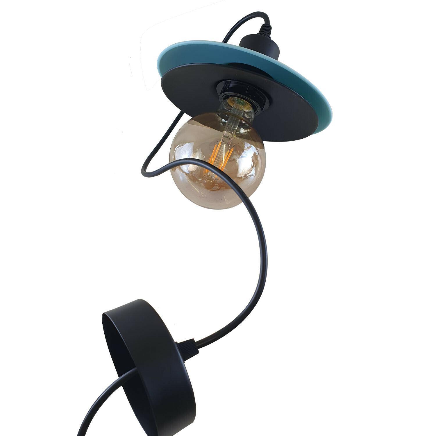 Double Shade Black and Blue Ceiling Hanging Pendant Light featuring a vintage industrial design with a black and blue color scheme.