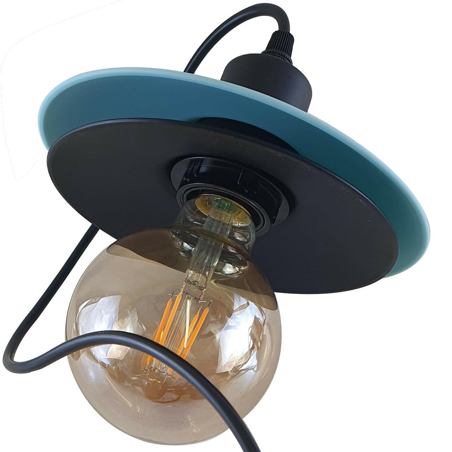 Double Shade Black and Blue Ceiling Hanging Pendant Light featuring a vintage industrial design with a black and blue color scheme.