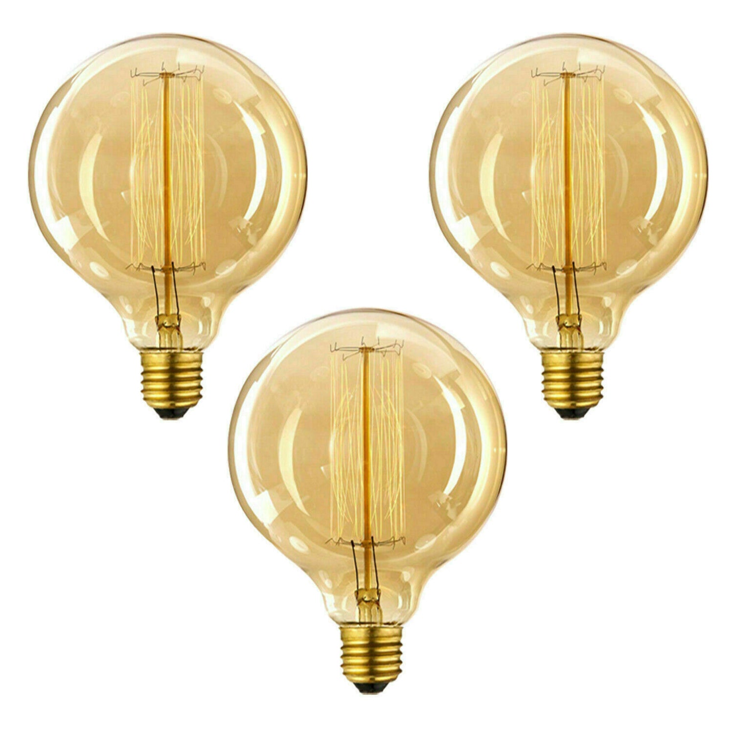 E26 G125 60W Vintage Retro Industrial Filament Bulb with warm yellow light, showcasing its glass design and copper lamp cap.