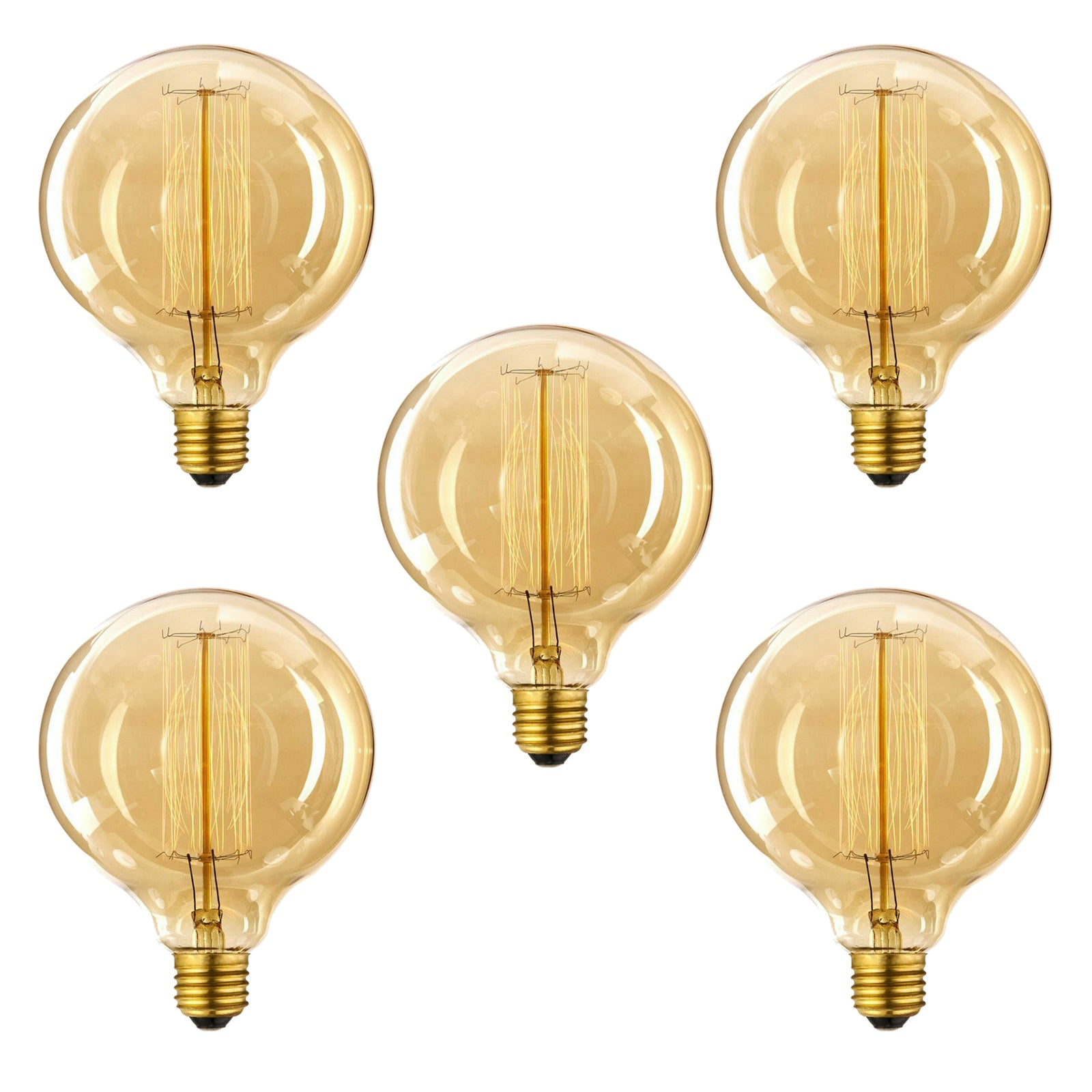 E26 G125 60W Vintage Retro Industrial Filament Bulb with warm yellow light, showcasing its glass design and copper lamp cap.