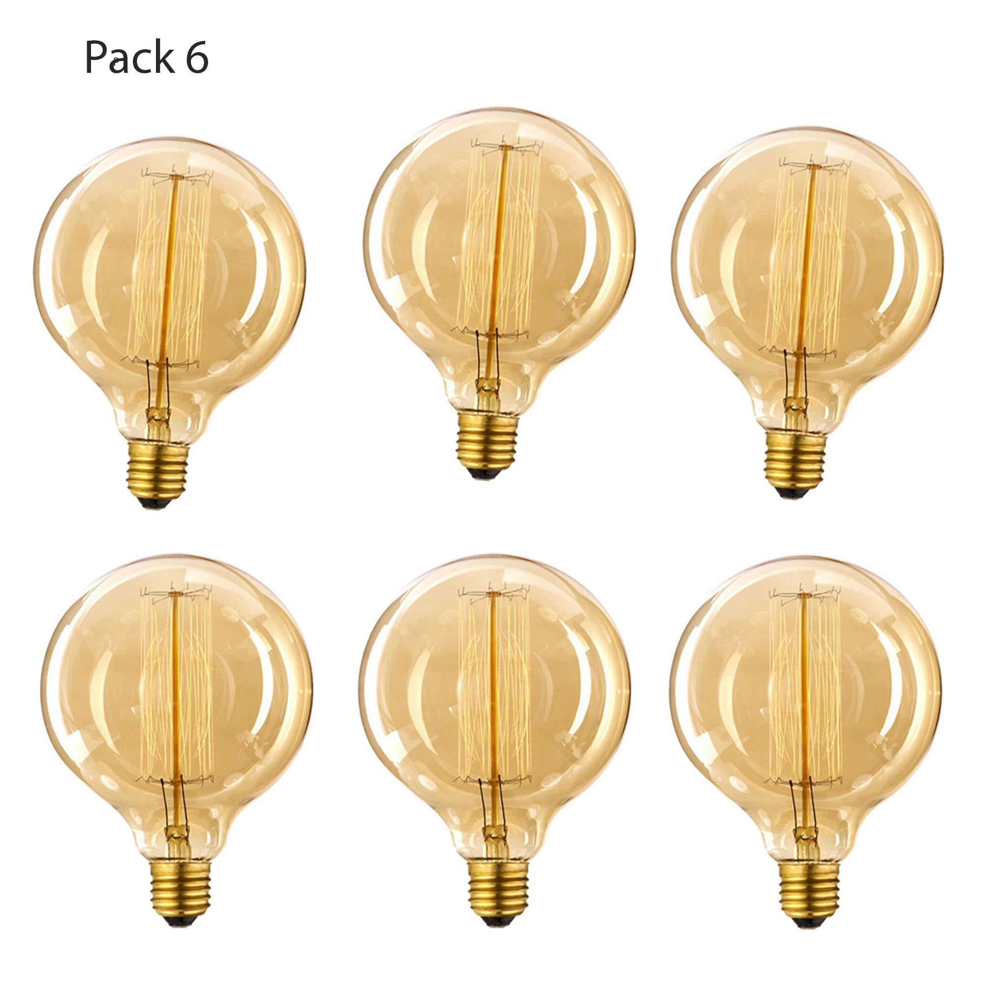 E26 G125 60W Vintage Retro Industrial Filament Bulb with warm yellow light, showcasing its glass design and copper lamp cap.