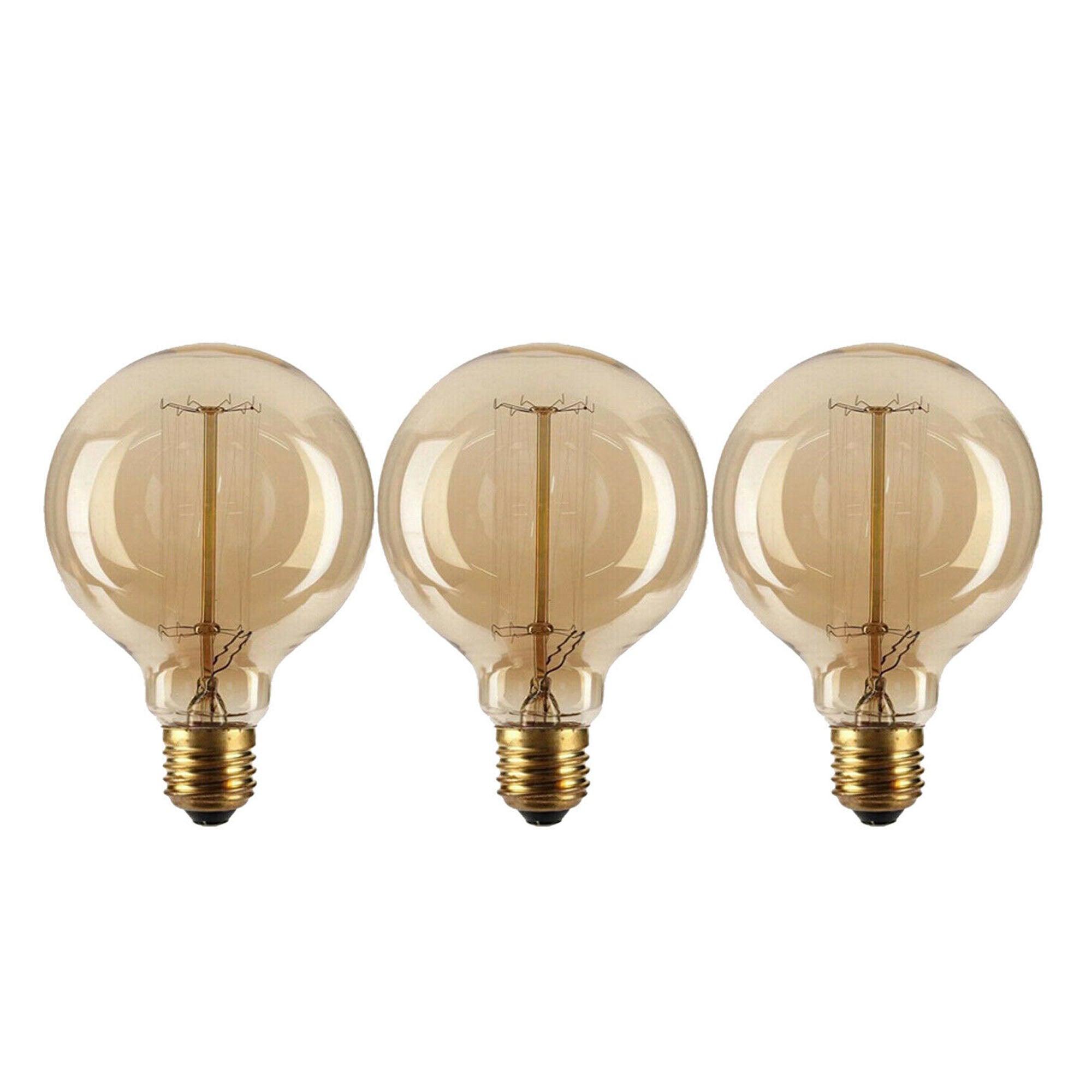 E26 G95 60W Vintage Retro Industrial Filament Dimmable Bulb showcasing warm yellow light and elegant design.