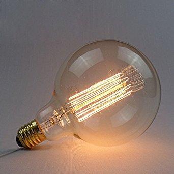 E26 G95 60W Vintage Retro Industrial Filament Dimmable Bulb showcasing warm yellow light and elegant design.