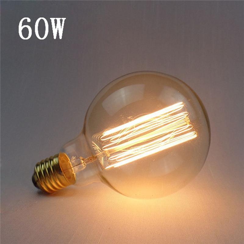 E26 G95 60W Vintage Retro Industrial Filament Dimmable Bulb showcasing warm yellow light and elegant design.