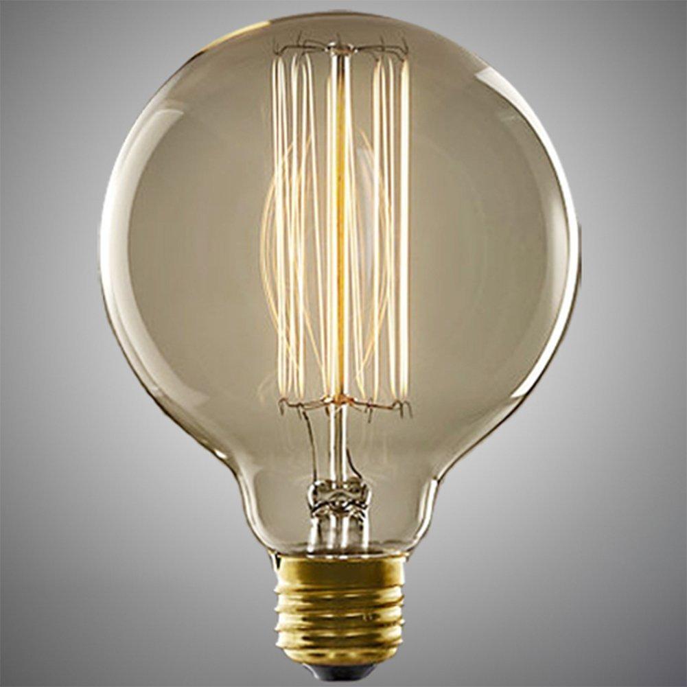 E26 G95 60W Vintage Retro Industrial Filament Dimmable Bulb showcasing warm yellow light and elegant design.