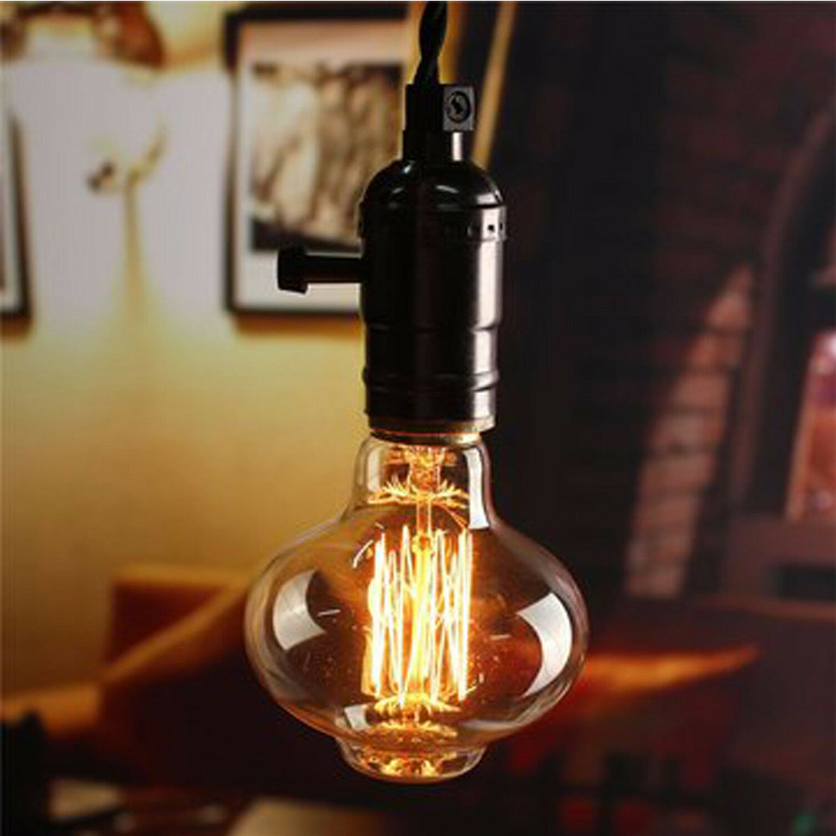 E26 MushRoom 60W Vintage Retro Industrial Filament Bulb showcasing its unique design and warm yellow glow.