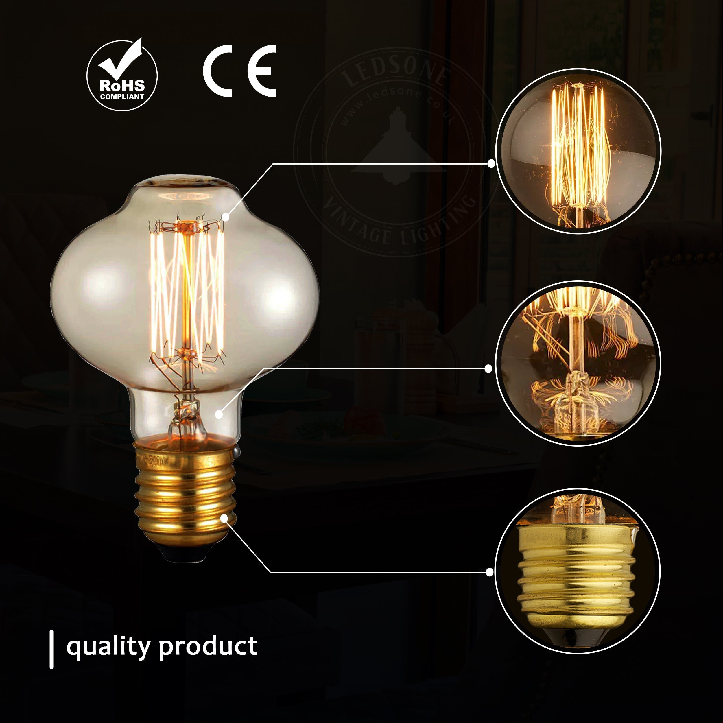 E26 MushRoom 60W Vintage Retro Industrial Filament Bulb showcasing its unique design and warm yellow glow.