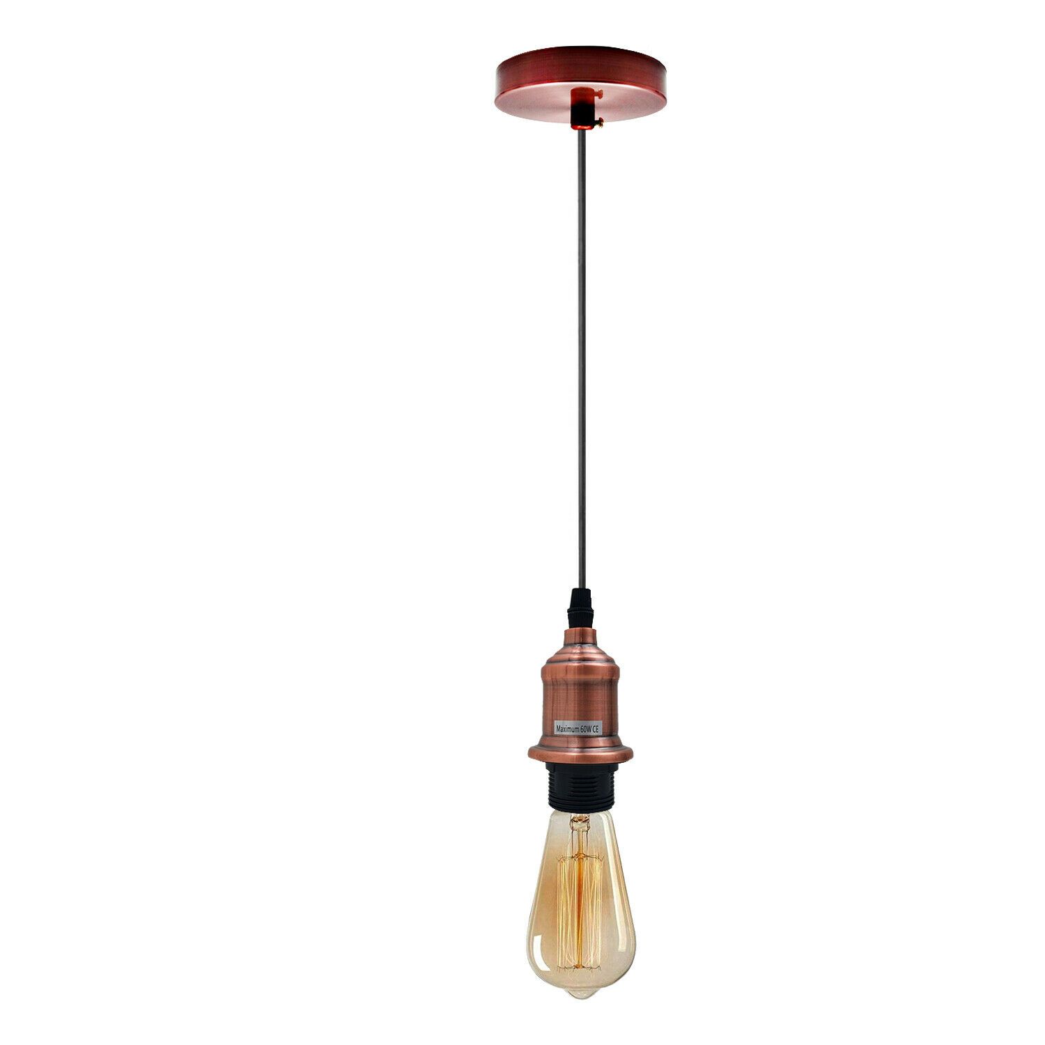 E27 Ceiling Rose Light Fitting showcasing a vintage industrial pendant lamp with a polished rustic finish and a long cord.