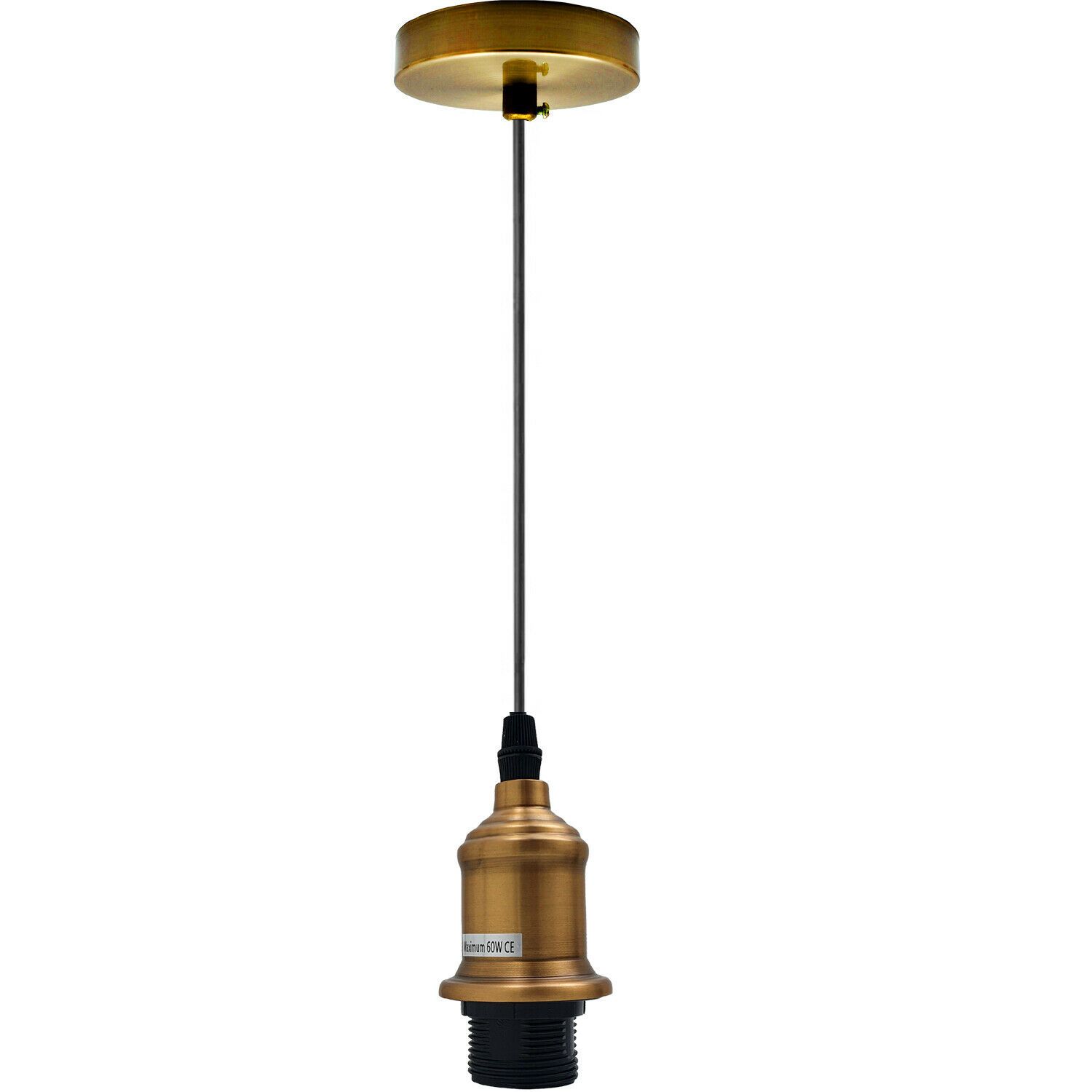 E27 Ceiling Rose Light Fitting showcasing a vintage industrial pendant lamp with a polished rustic finish and a long cord.