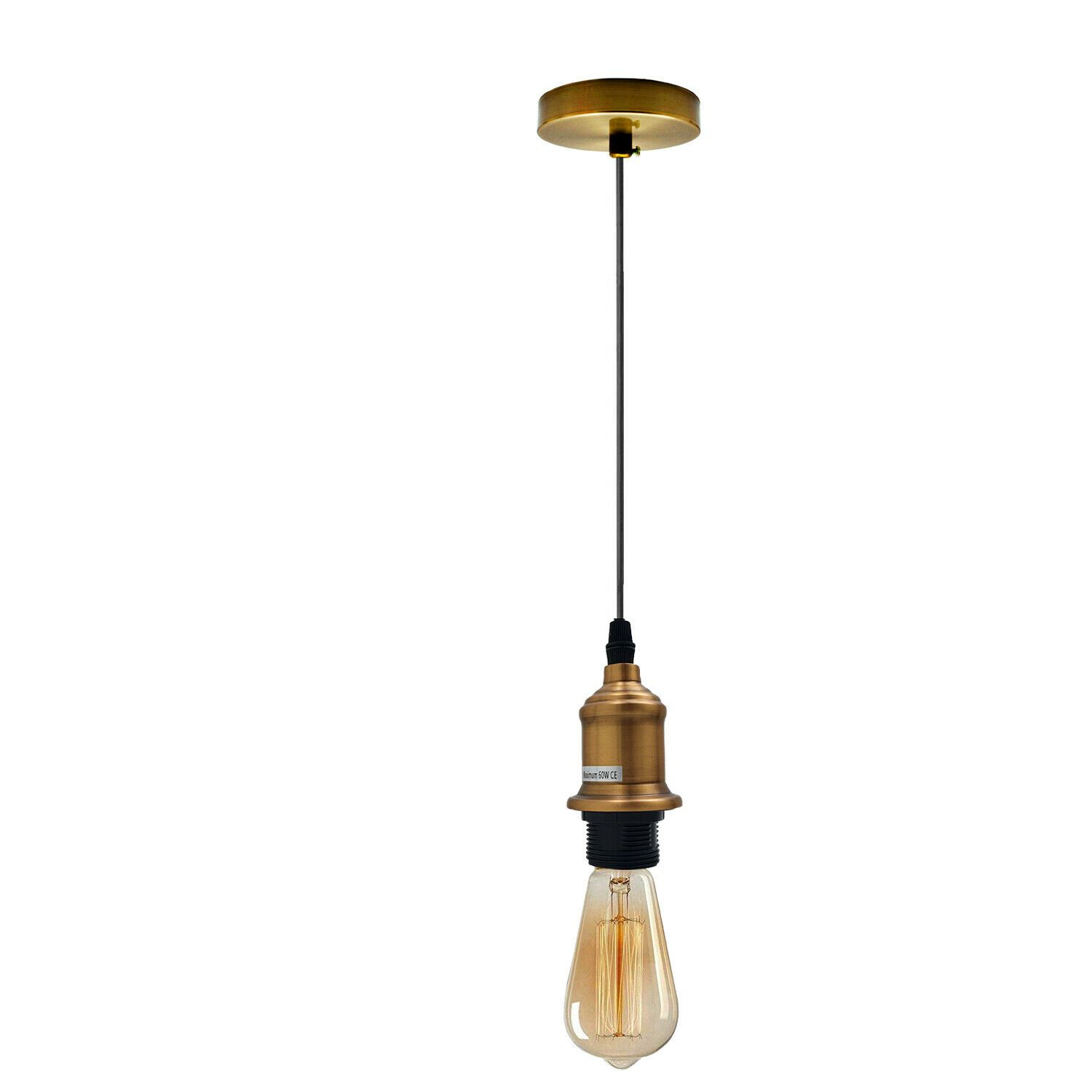 E27 Ceiling Rose Light Fitting showcasing a vintage industrial pendant lamp with a polished rustic finish and a long cord.