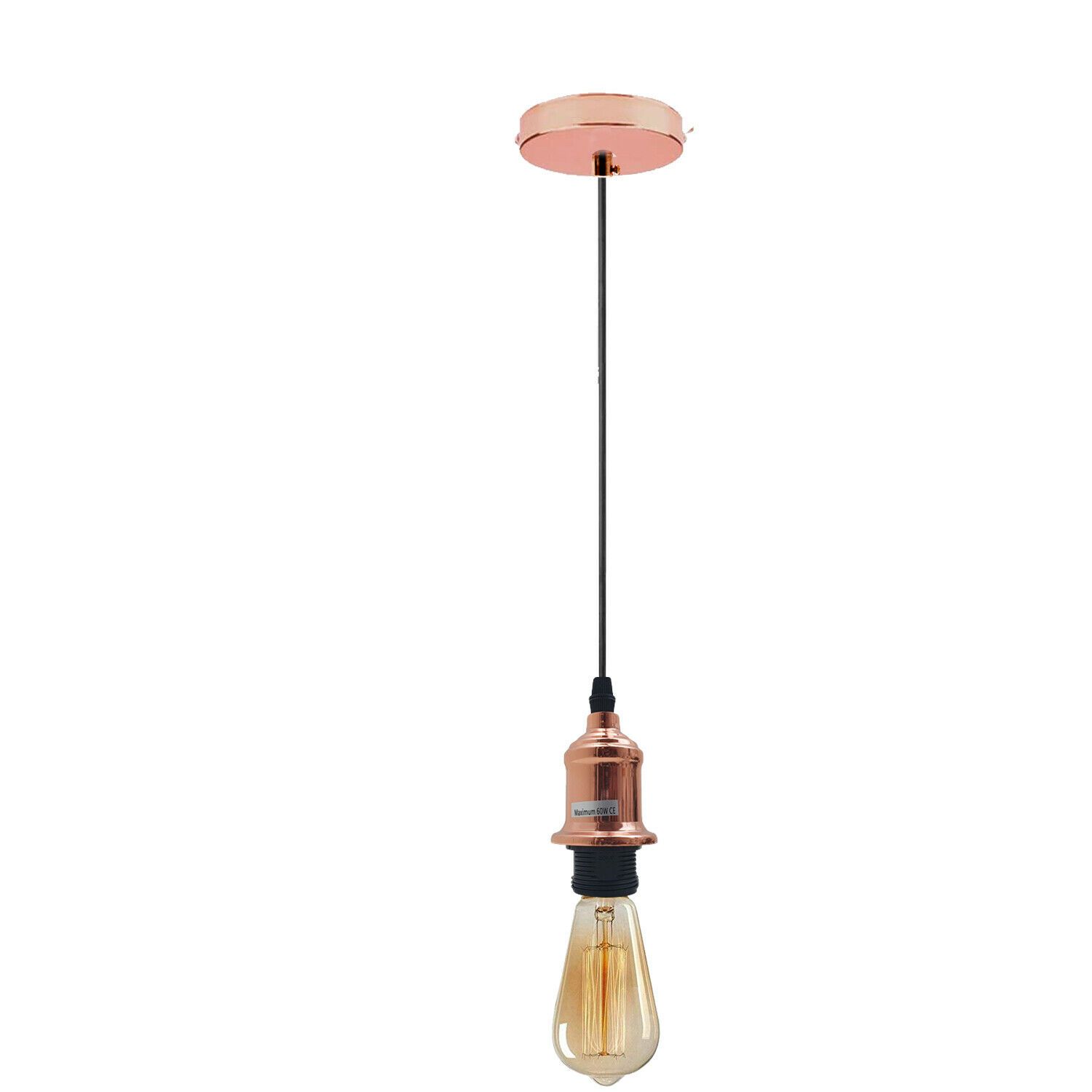 E27 Ceiling Rose Light Fitting showcasing a vintage industrial pendant lamp with a polished rustic finish and a long cord.