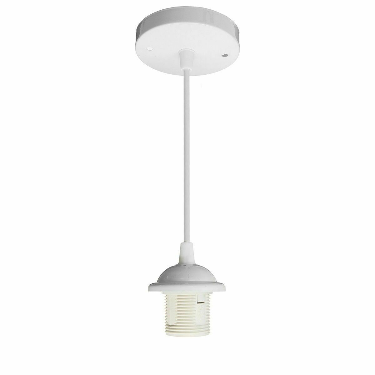 E27 Ceiling Rose White Light PVC Flex Pendant Lamp Holder with cable and ceiling rose, ideal for home and cafe decor.