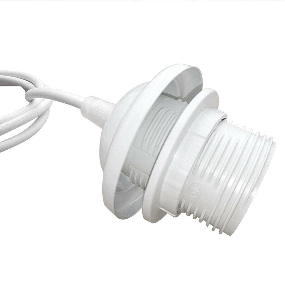 E27 Ceiling Rose White Light PVC Flex Pendant Lamp Holder with cable and ceiling rose, ideal for home and cafe decor.