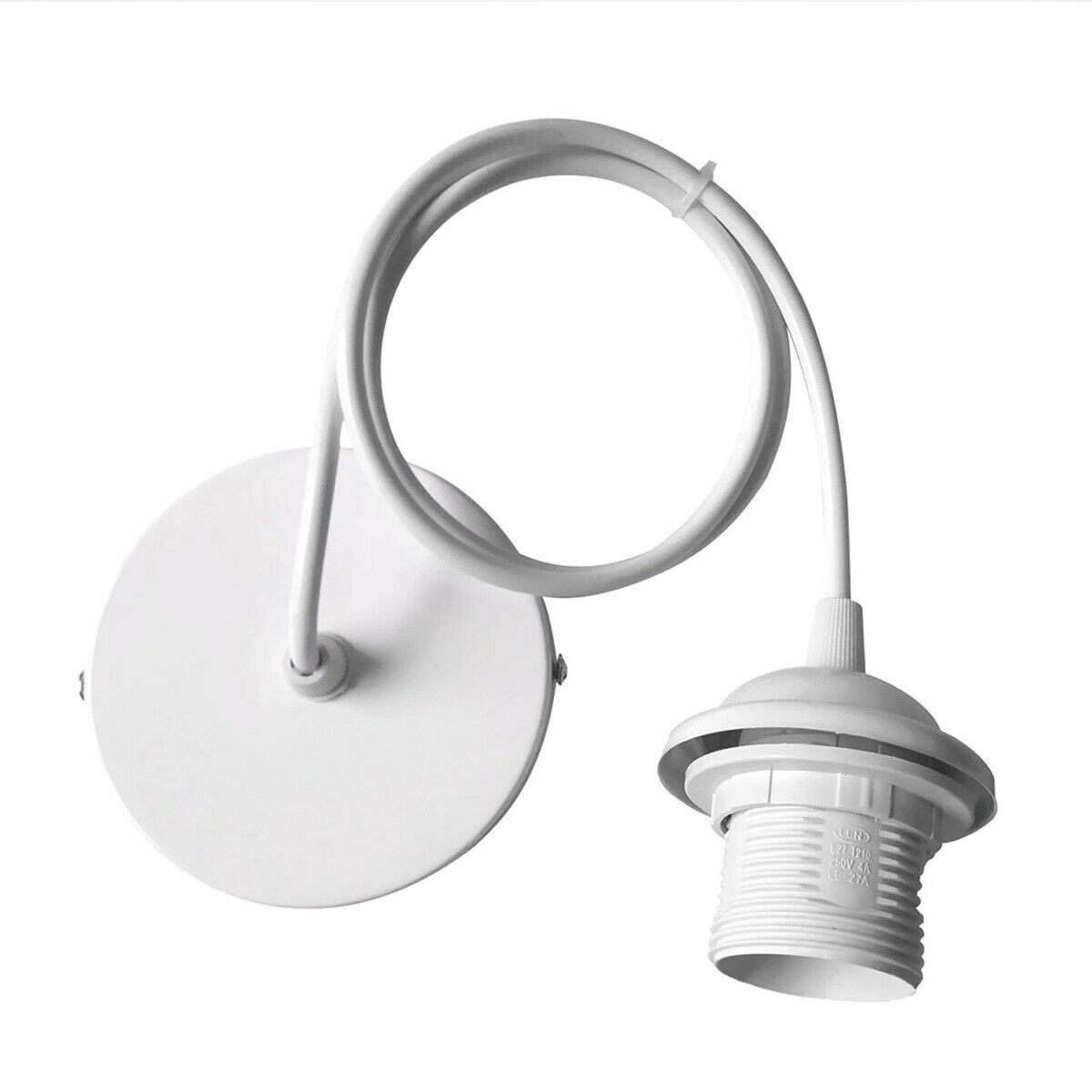 E27 Ceiling Rose White Light PVC Flex Pendant Lamp Holder with cable and ceiling rose, ideal for home and cafe decor.