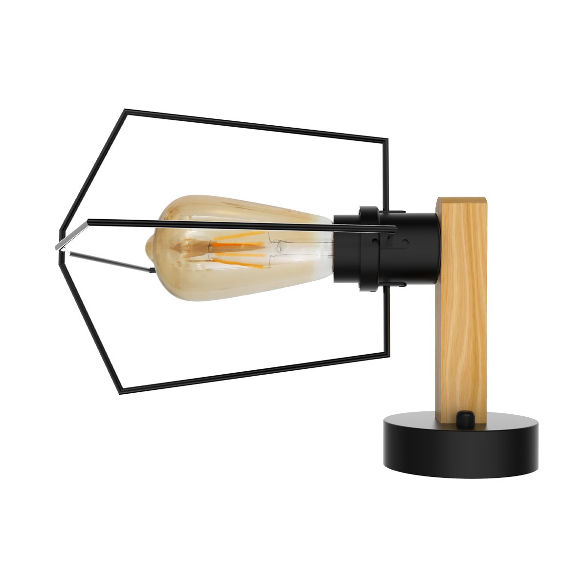 E27 Modern Industrial Retro Wall Light featuring a natural wood design and wire frame lampshade, perfect for indoor spaces.