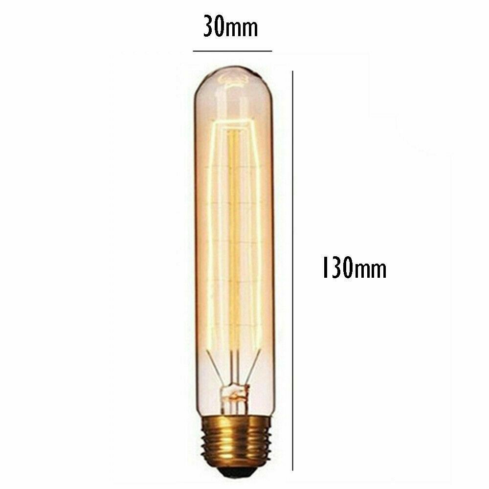 E27 T130 60W Dimmable Vintage Light Filament Bulb showcasing its warm yellow glow and vintage design.