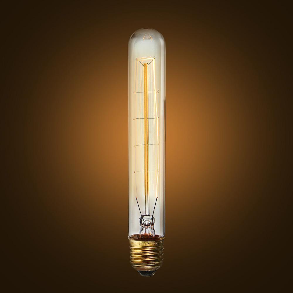 E27 T130 60W Dimmable Vintage Light Filament Bulb showcasing its warm yellow glow and vintage design.