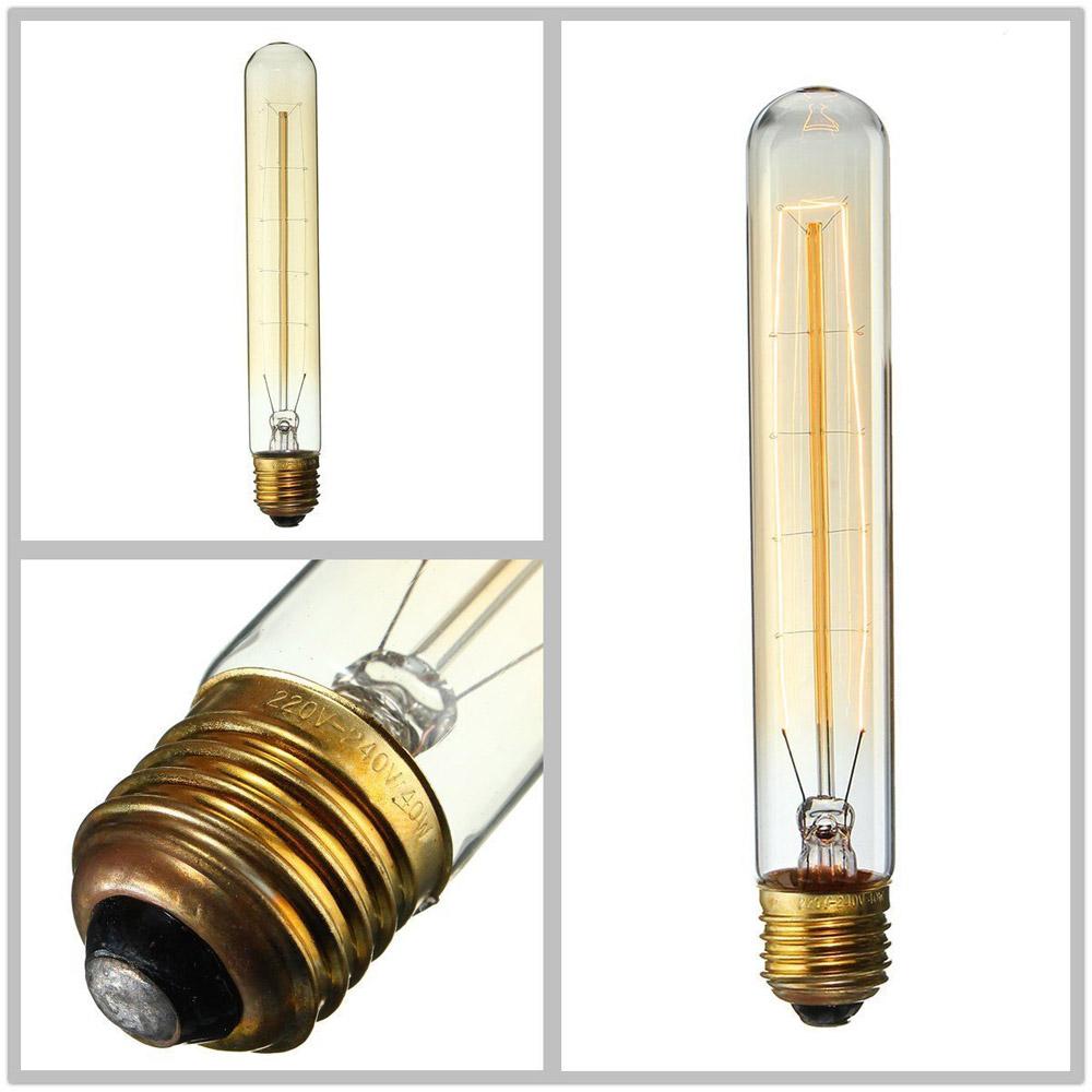 E27 T130 60W Dimmable Vintage Light Filament Bulb showcasing its warm yellow glow and vintage design.