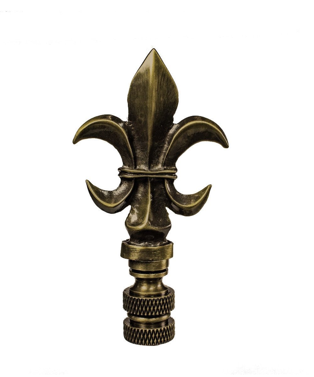 Fleur De Lis Antique Brass Lamp Finial, 3.2 inches tall, featuring an elegant lily flower design with an antiqued brass finish.