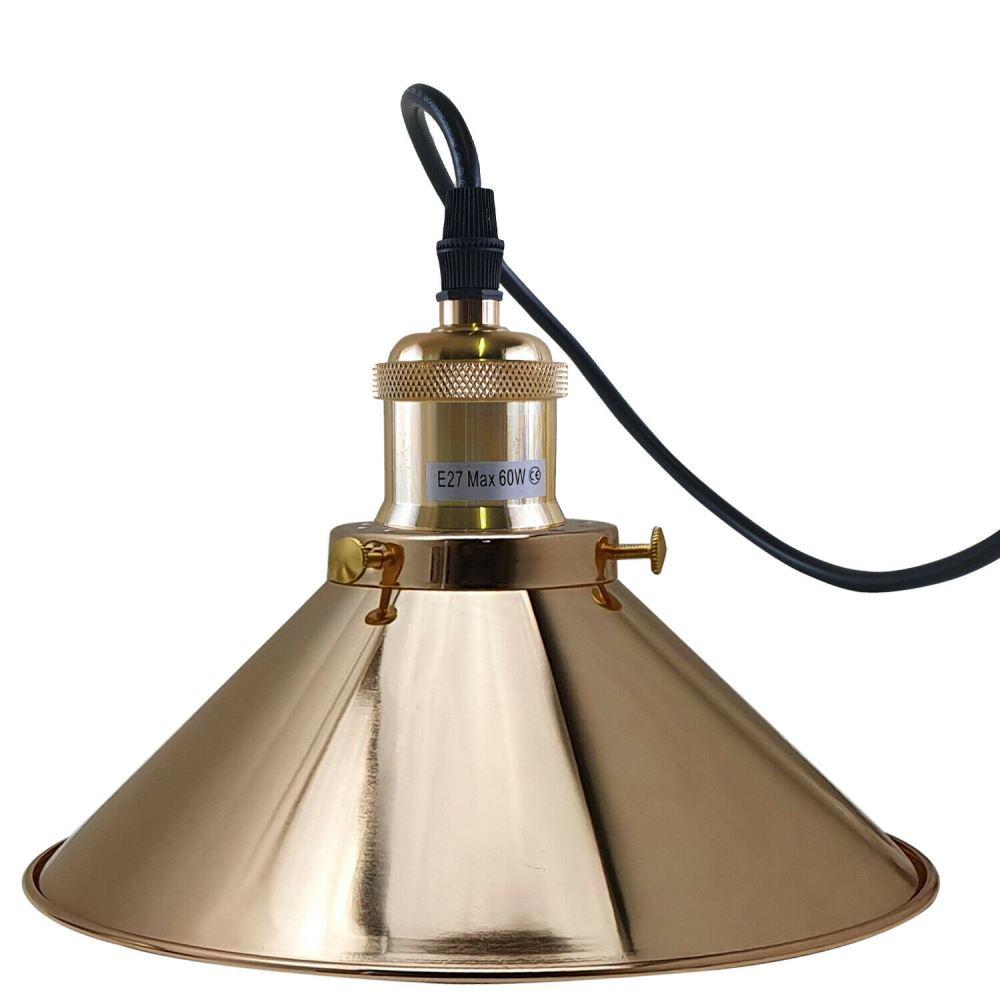 French Gold 3 Head Vintage Industrial Ceiling Light with adjustable cables and metal shades, showcasing a modern vintage design.