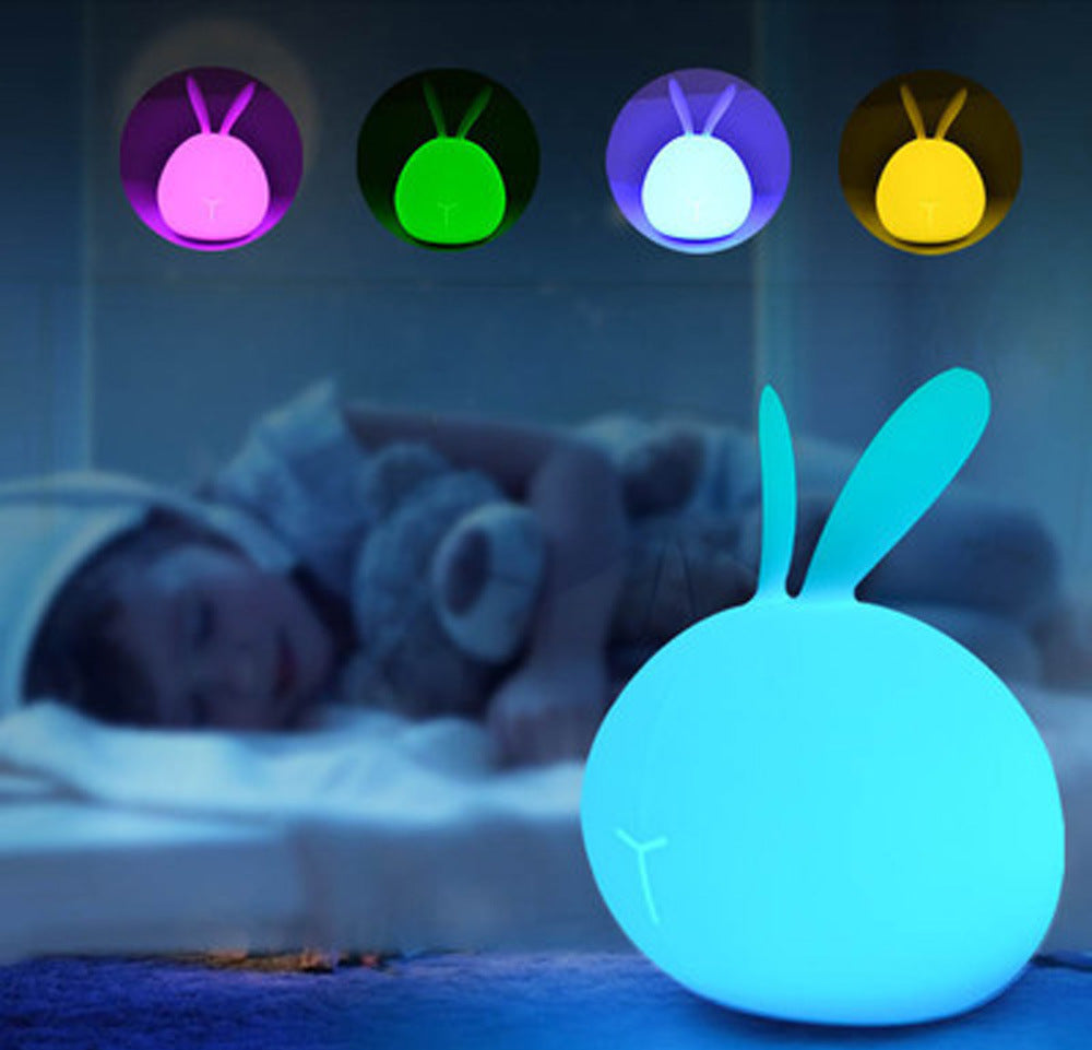 Friendly Soft Silicone USB Eye Care Night Light in the shape of a rabbit, designed for children's bedrooms with a soft glow.