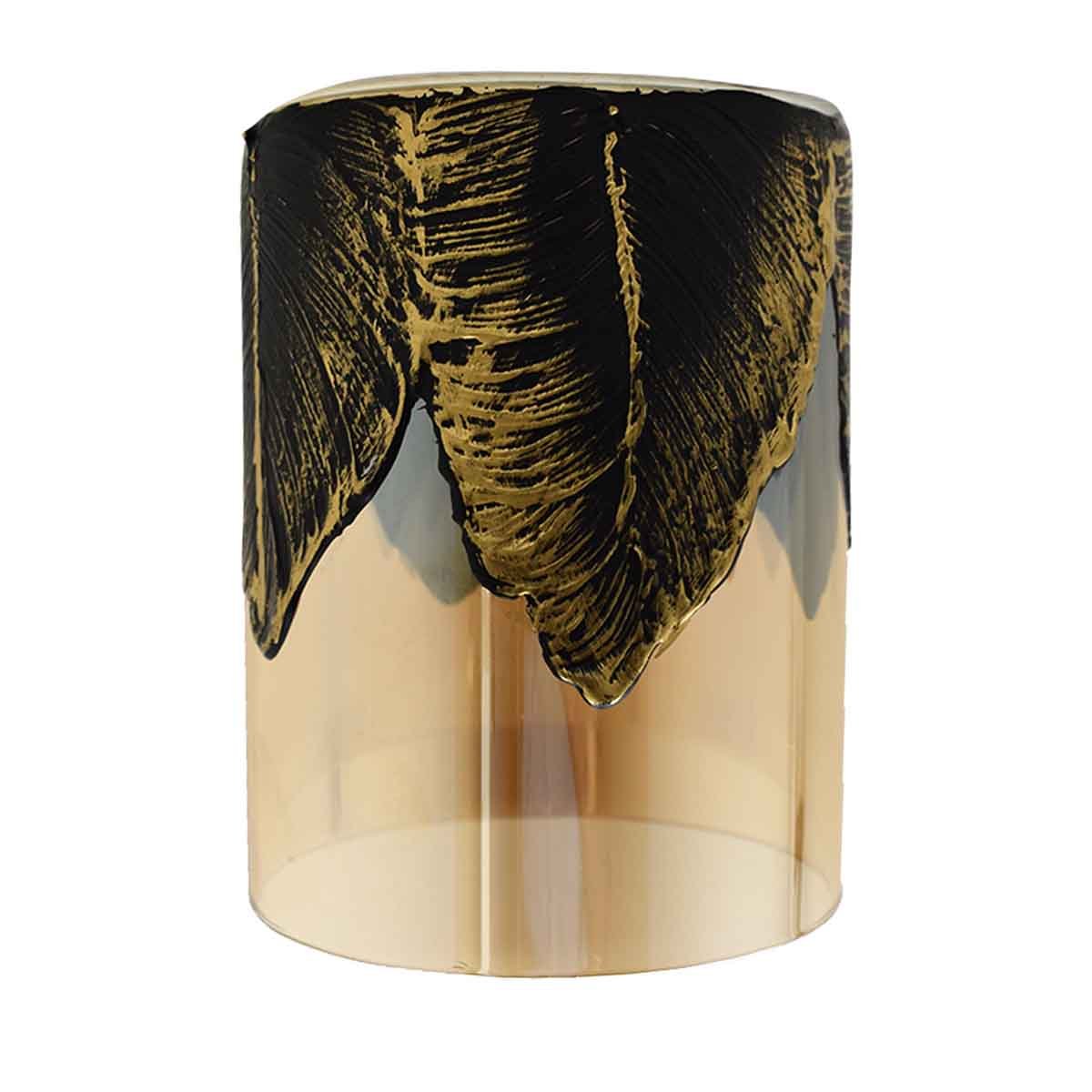 Golden glass industrial pendant lampshade with intricate pattern, perfect for vintage decor.