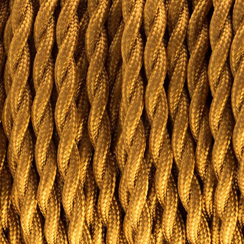 Gold Twisted Fabric Cable 2 Core Braided Lighting Wire, showcasing its vintage design and high-quality braided texture.