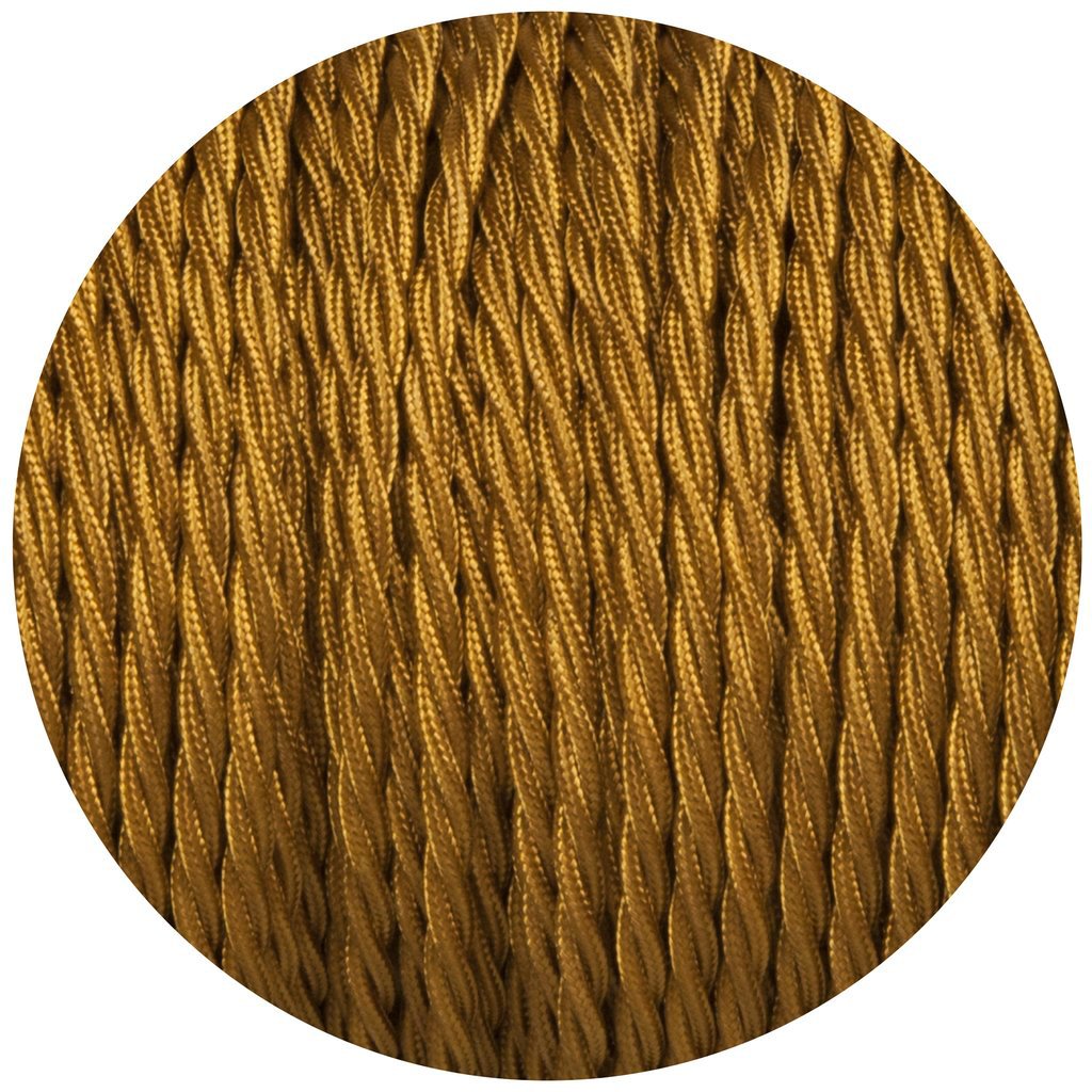 Gold Twisted Fabric Cable 2 Core Braided Lighting Wire, showcasing its vintage design and high-quality braided texture.