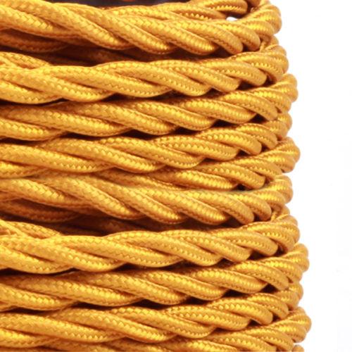 Gold Twisted Fabric Cable 2 Core Braided Lighting Wire, showcasing its vintage design and high-quality braided texture.