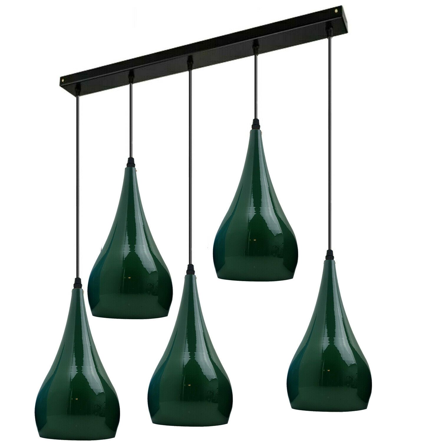 Green 5 Outlet Ceiling Light Fixture with black and green finish, featuring five E27 lamp holders and adjustable design for sloped ceilings.