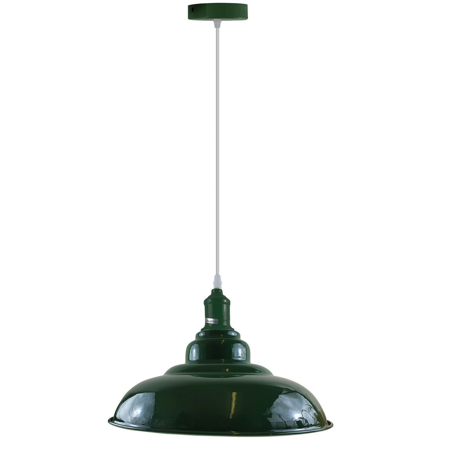 Green Modern Vintage Industrial Retro Loft Metal Ceiling Lamp with a sleek dome design and white interior for enhanced illumination.