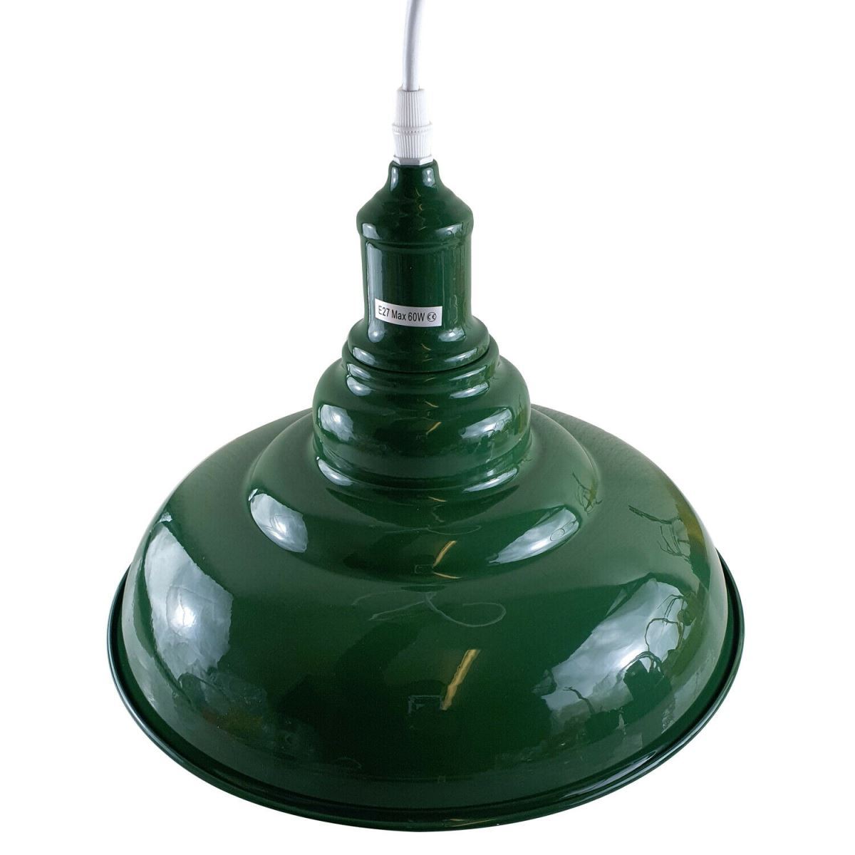 Green Modern Vintage Industrial Retro Loft Metal Ceiling Lamp with a sleek dome design and white interior for enhanced illumination.