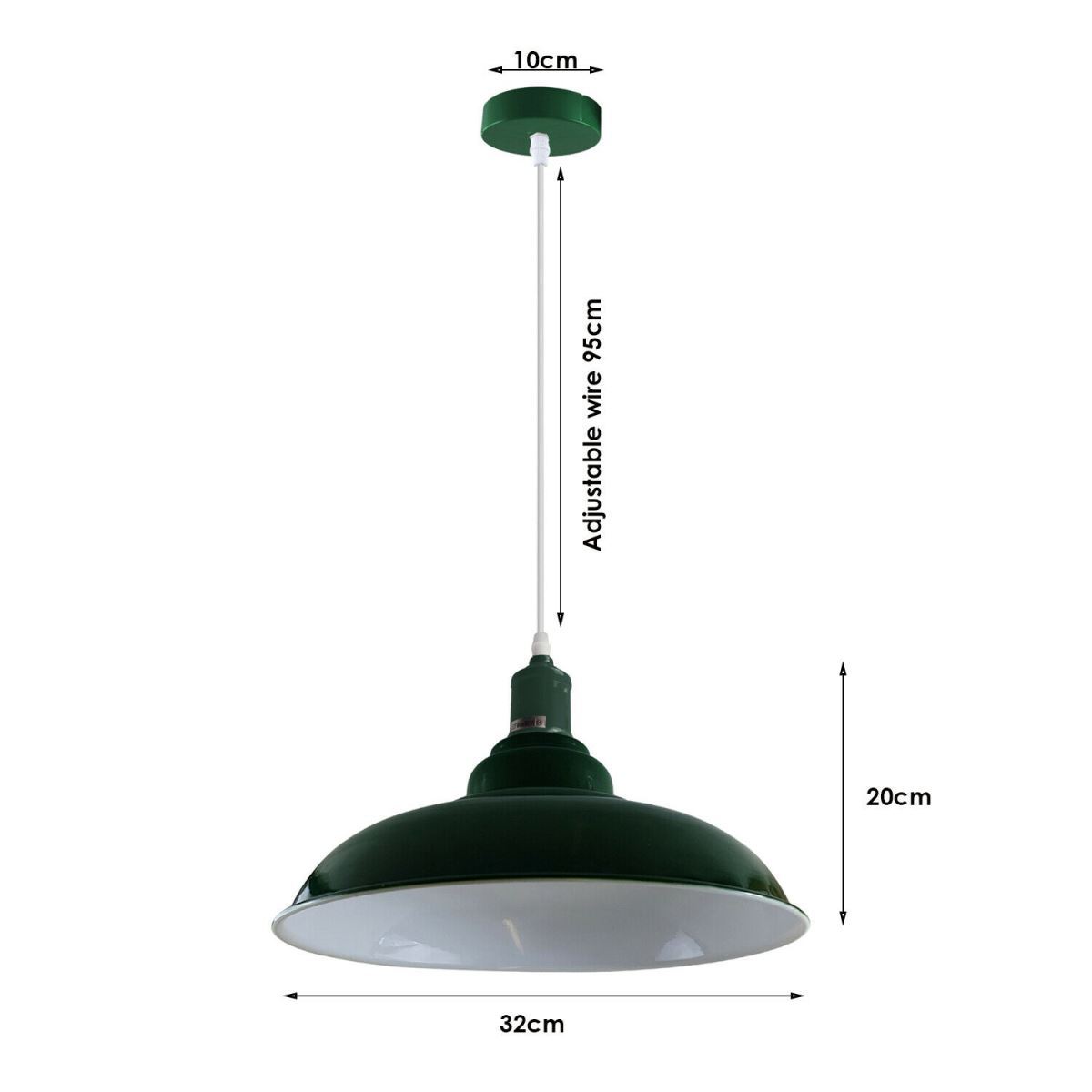 Green Modern Vintage Industrial Retro Loft Metal Ceiling Lamp with a sleek dome design and white interior for enhanced illumination.