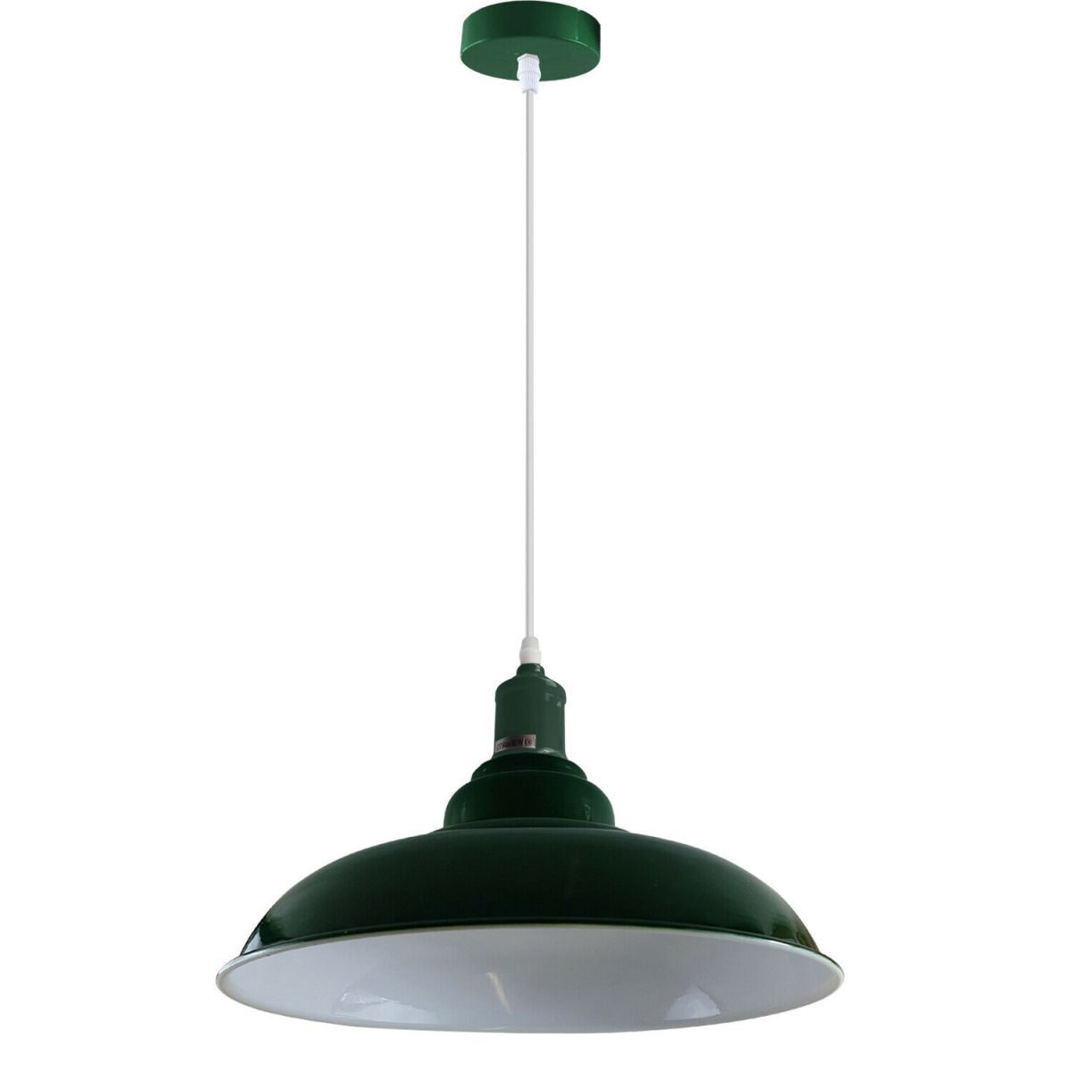 Green Modern Vintage Industrial Retro Loft Metal Ceiling Lamp with a sleek dome design and white interior for enhanced illumination.