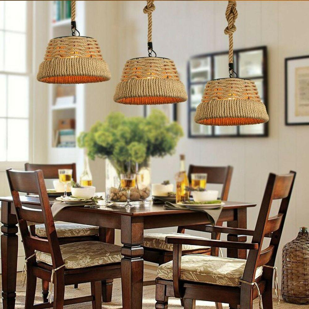 Hemp Rope Iron Industrial Light pendant lamp showcasing a rustic design with a hemp rope shade and iron holder.