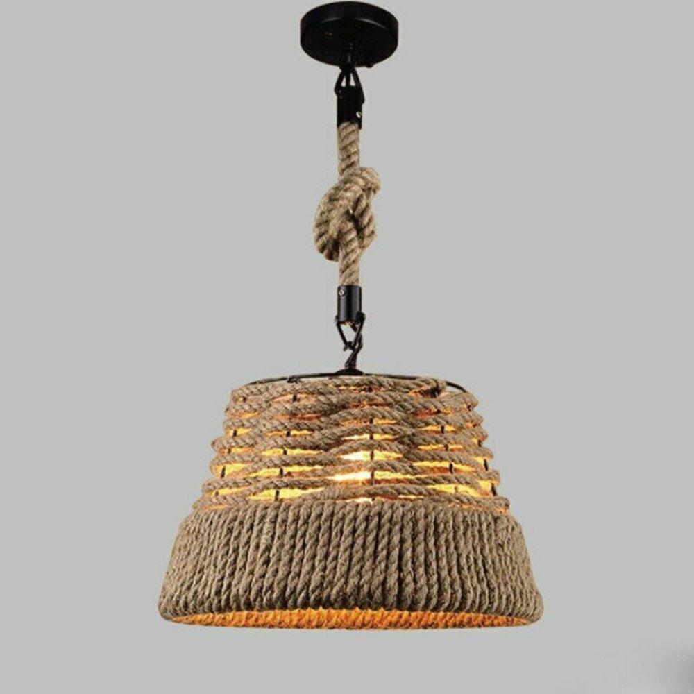 Hemp Rope Iron Industrial Light pendant lamp showcasing a rustic design with a hemp rope shade and iron holder.