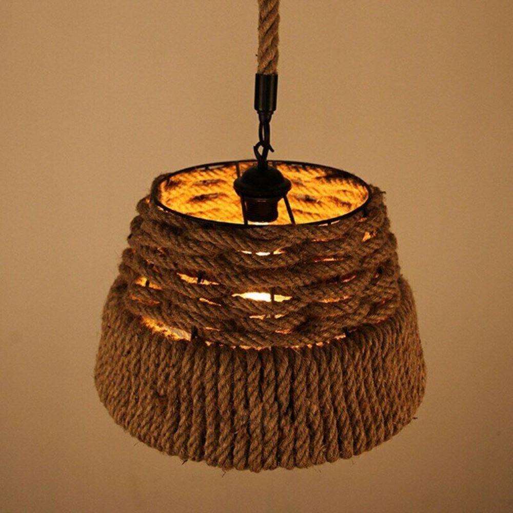 Hemp Rope Iron Industrial Light pendant lamp showcasing a rustic design with a hemp rope shade and iron holder.