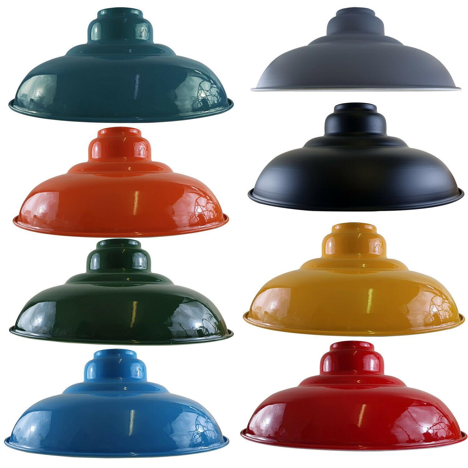 Industrial 320mm Wide Curvy Lamp Shade in various colors showcasing its unique design and metal finish.