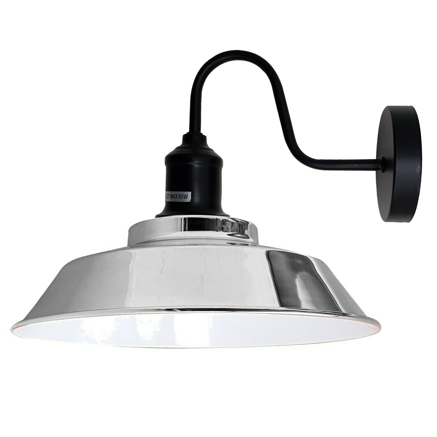 Industrial Armed Sconce wall lamp in chrome finish with swan neck arm, ideal for various indoor settings.