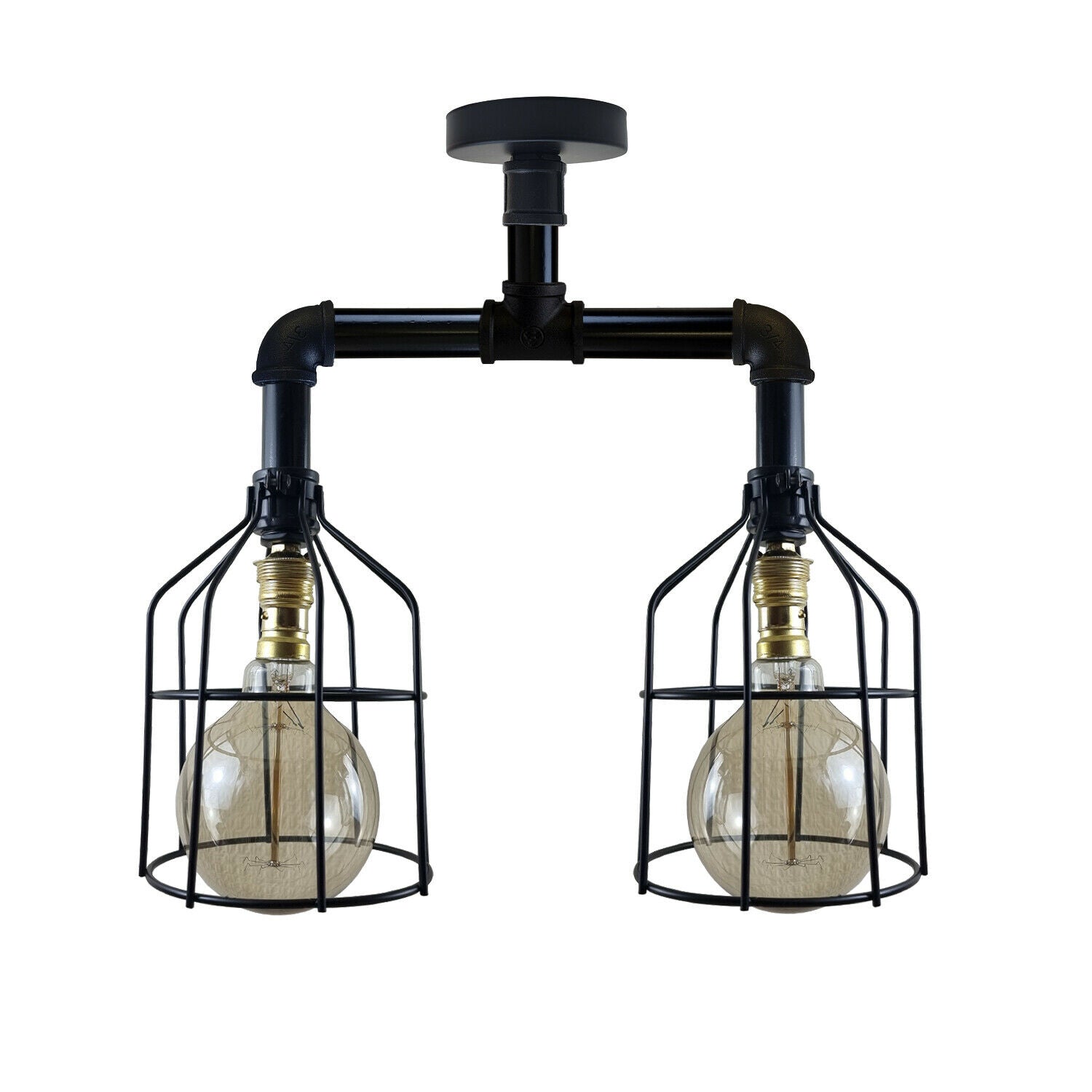 Industrial B22 Vintage Ceiling Light featuring a metal pipe design with a rust finish, suitable for various indoor settings.