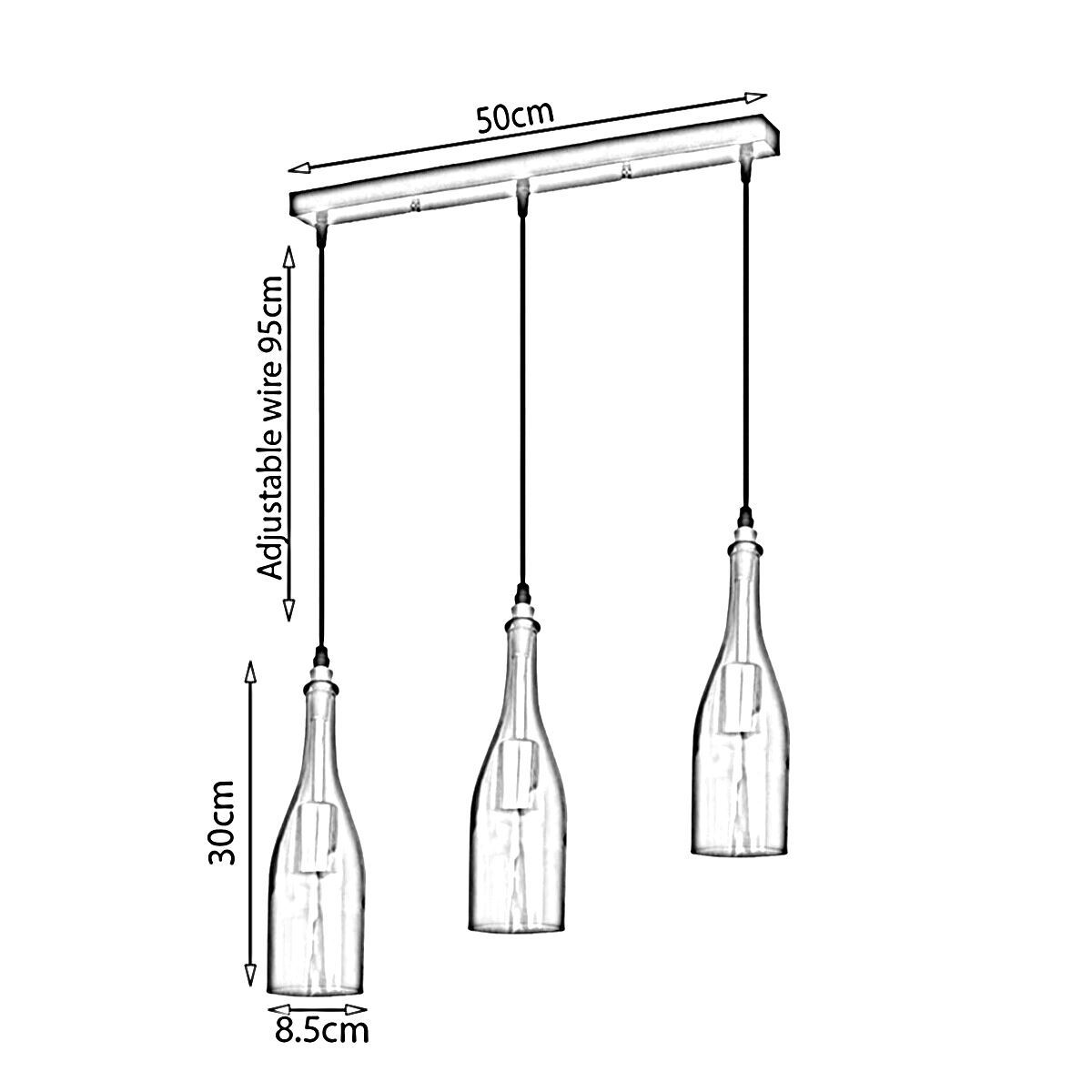 Industrial Ceiling Pendant Light featuring a 3 wine bottle cluster design with green and yellow shades, perfect for indoor decor.